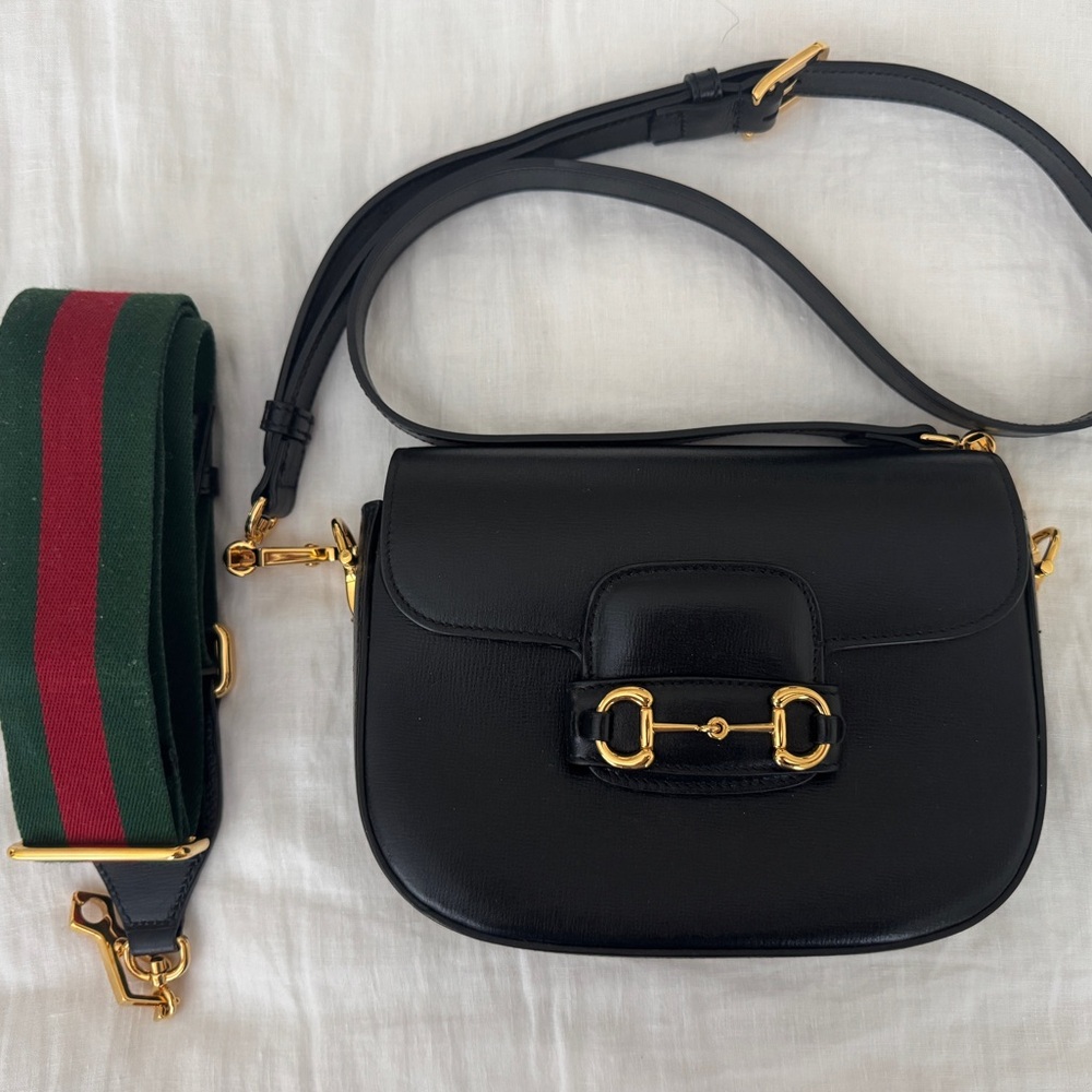 Gucci Horsebit 1955 Flap Closure Crossbody Mini Black Leather